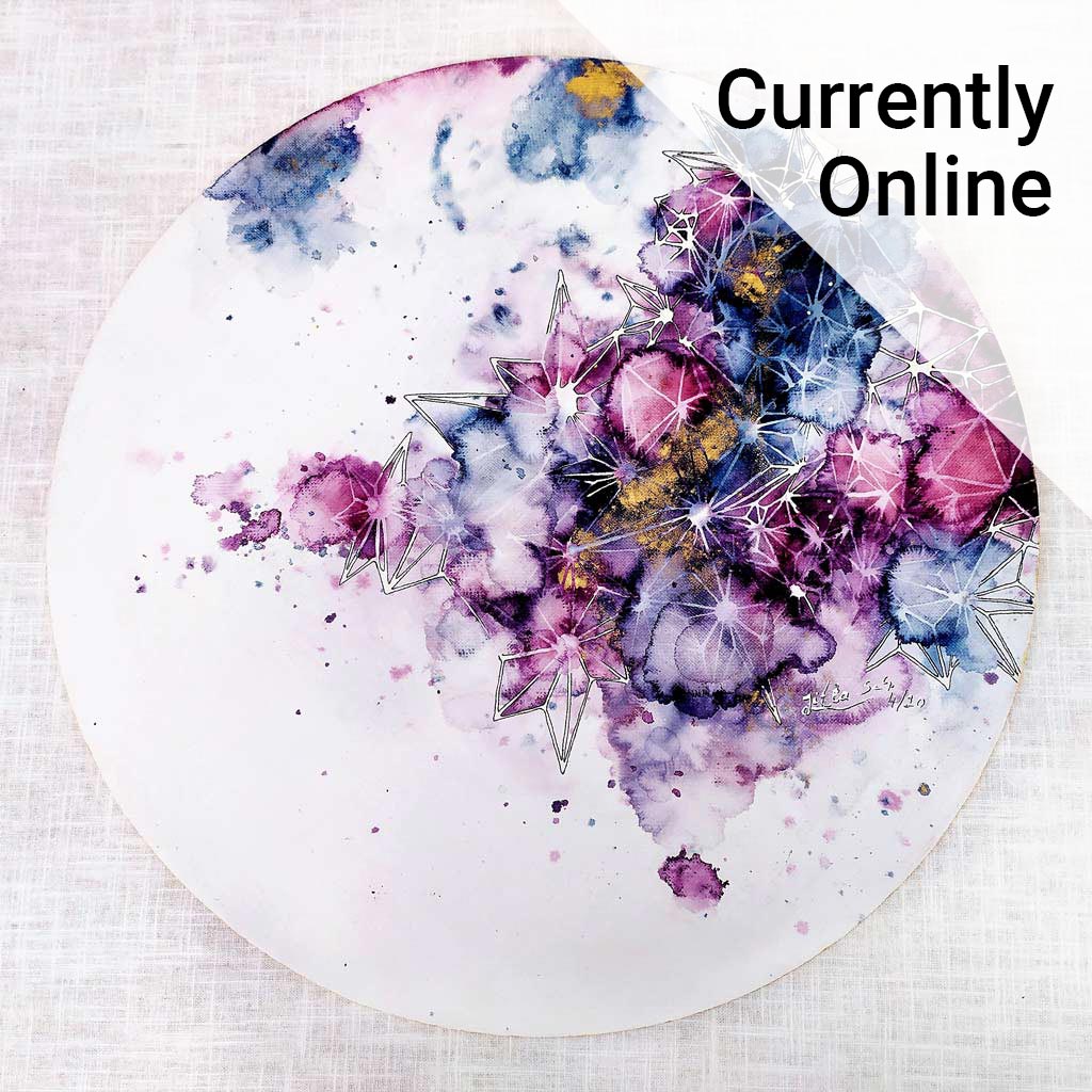 Colourful artwork alongside the wording 'Currently online'.
