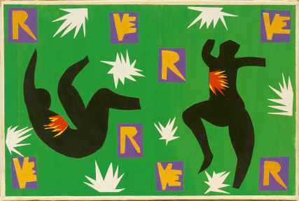 Artwork showing two black figures against a green background with white flashes and orange lettering.